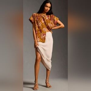 Pilcro Anthropologie Short-Sleeve Batwing Floral Cotton Buttoned Blouse